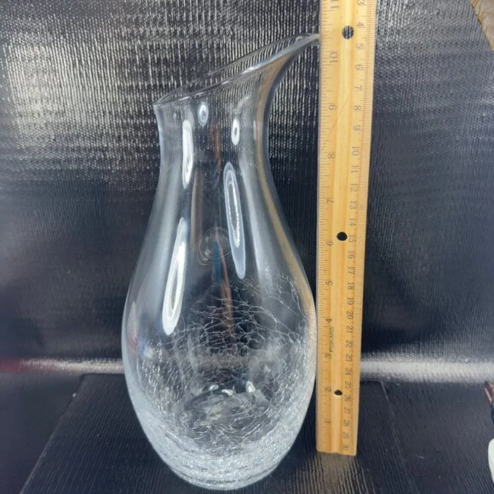 Pier 1‎ Clear Angled Rim Crackle Decanter Jug Pitcher Crystal Glass Retired VTG